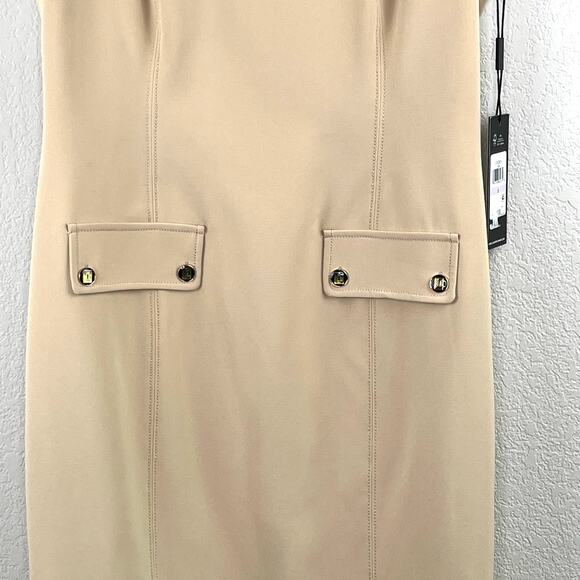 Karl Lagerfeld Tan Crepe Sleeveless Knee Length Scoop Neck Sheath Dress 6/SM NWT - Picture 7 of 16